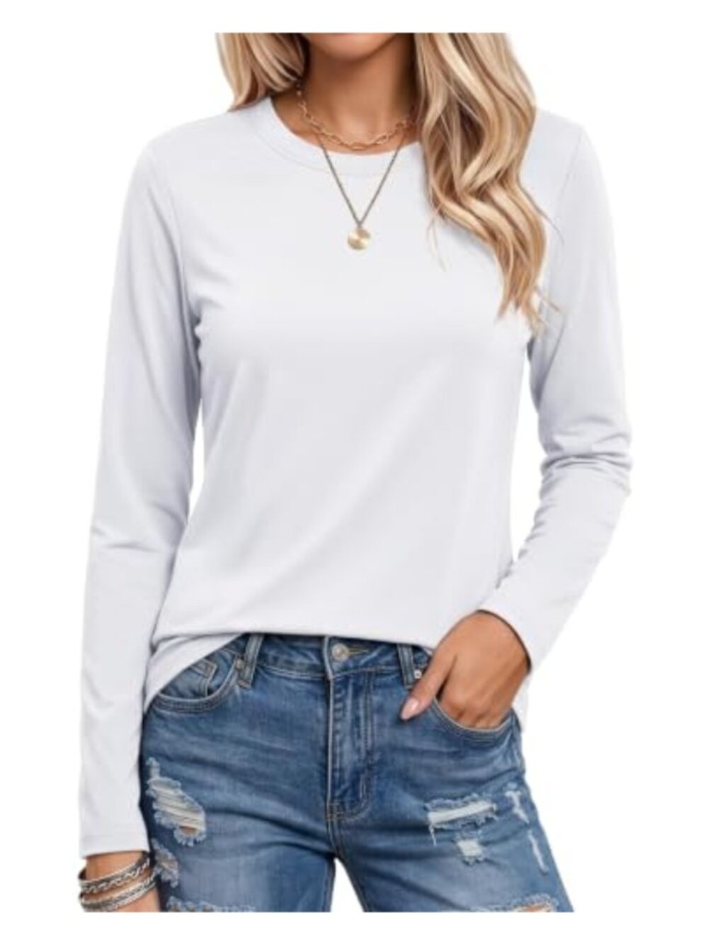 Womens Long Sleeve Cotton Crew Neck Basic Tee Casual Fall Top
